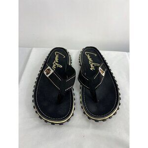 Gumbies Mens Flip Flops Size 11/12 Black Canvas With Rugged Rubber Sole